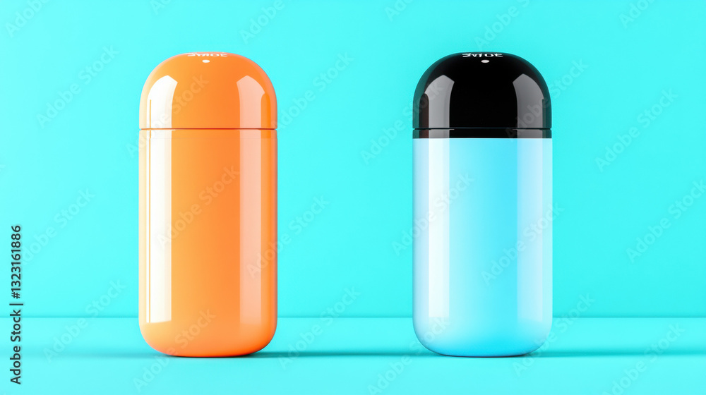 Two distinct colored bottles side by side highlighting the importance of medication for health and wellness Two distinct colored bottles side by side highlighting the importance of medication for health and wellness