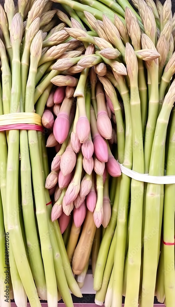 Fototapeta premium Asparagus Spears Three Bundles Different Arrangements