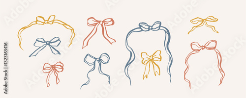 Hand drawn retro ink bows collection