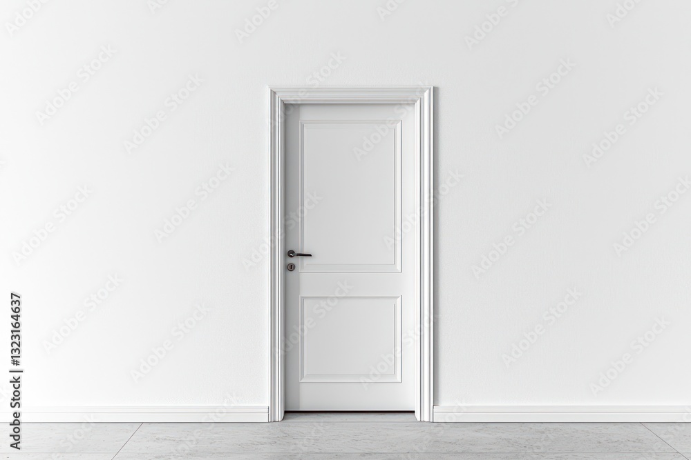 Fototapeta premium Modern home entrance, minimalist white door on white wall.