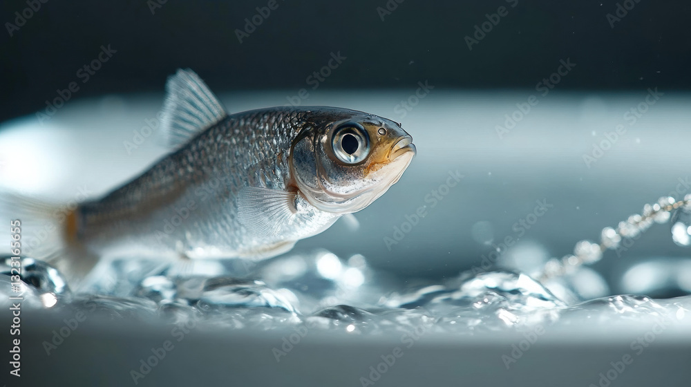 Vibrant fish swimming gracefully in a clear minimalist bowl captured in realistic detail against a simple background Vibrant fish swimming gracefully in a clear minimalist bowl captured in realistic detail against a simple background
