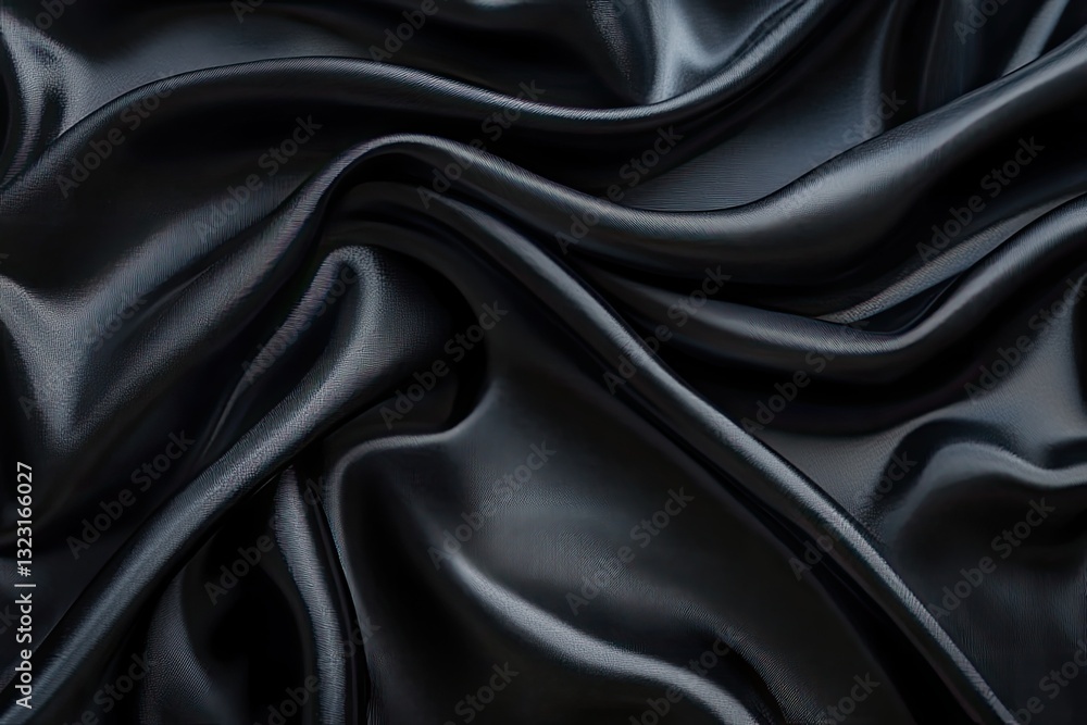Fototapeta premium Black silk drapes, flowing texture, studio background, elegant fabric