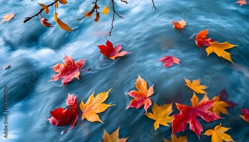 Wallpaper Mural autumn leaves swirling in the flowing waters of a mountain stream, made by Ai Torontodigital.ca