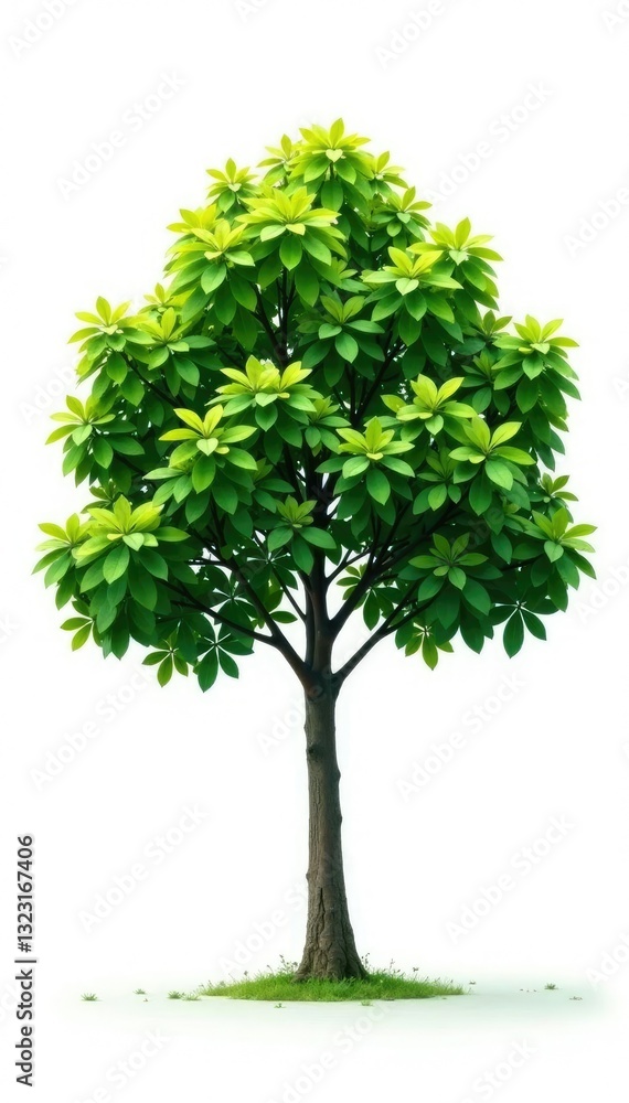 Fototapeta premium Tree isolated on white background with branches and leaves, minimalist, calmness, leaf