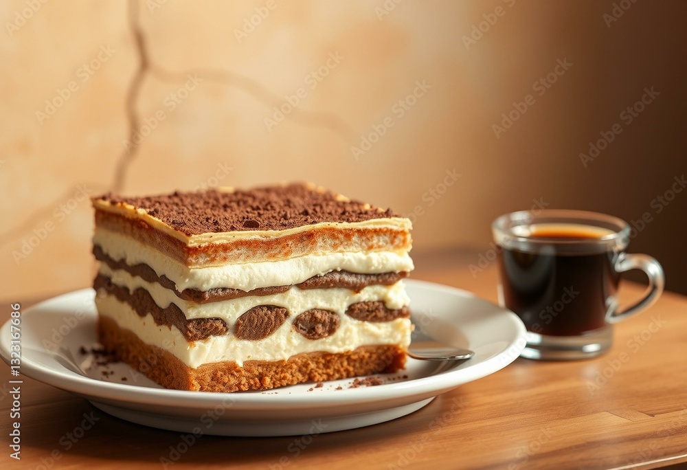 Tiramisu on a plate with espresso Tiramisu on a plate with espresso