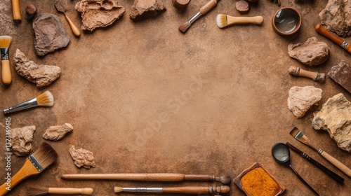 Tools and Fossil Fragments Arranged for Paleontological Study