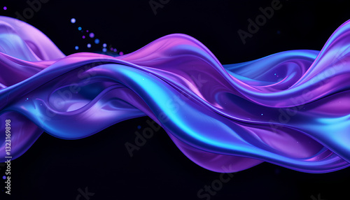 Fototapeta Naklejka Na Ścianę i Meble -  Abstract fluid 3d render with holographic iridescent neon wave in motion on black background - colorful gradient curved design.