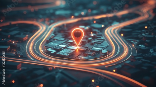 Stylized 3D Map with Location Pin Over Major City Road Network