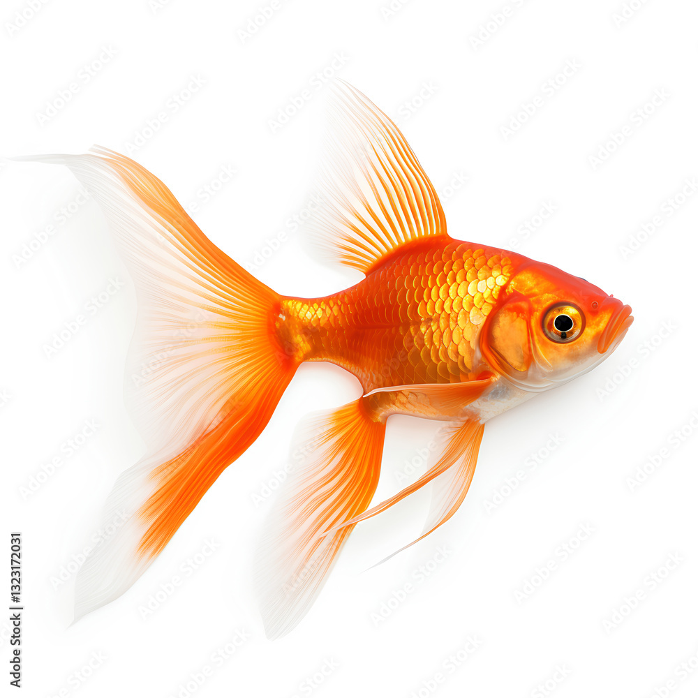 Goldfish with Big Tail on White Background Goldfish with Big Tail on White Background