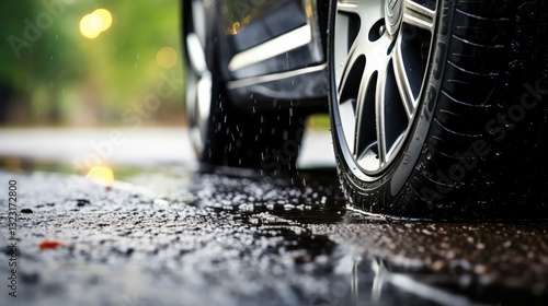 Wallpaper Mural raindrops tire on road Torontodigital.ca