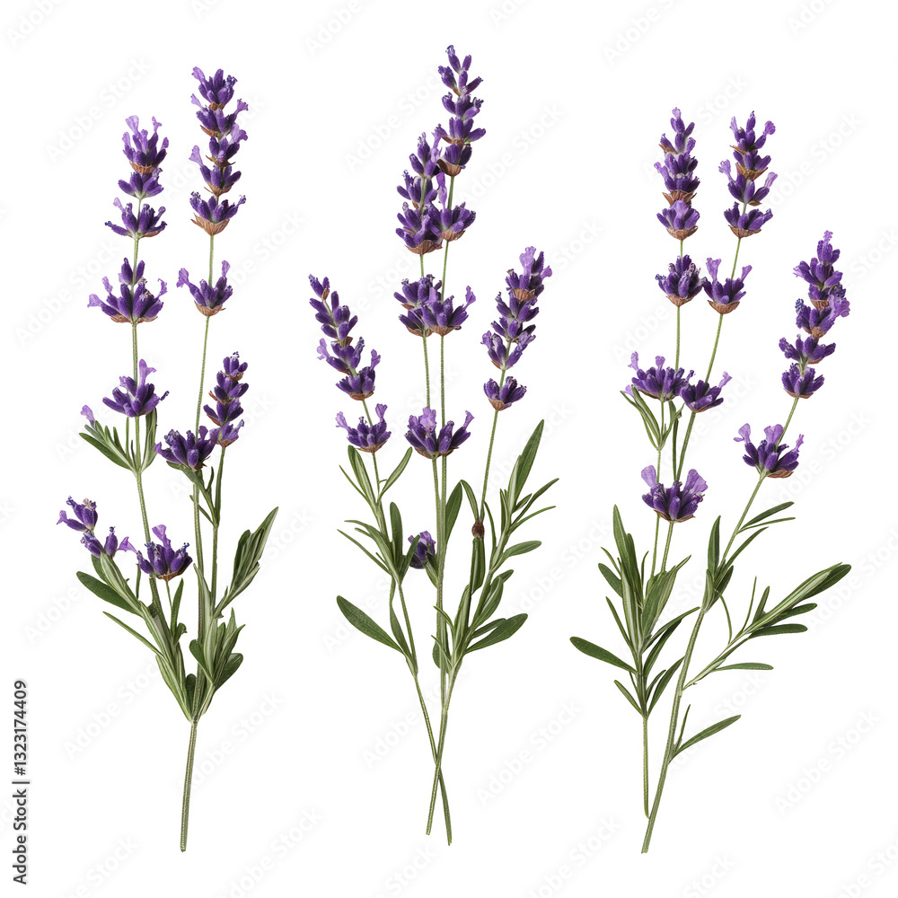 Fototapeta premium Lavender Sprigs Flowers Isolated on Transparent Background, Generative AI