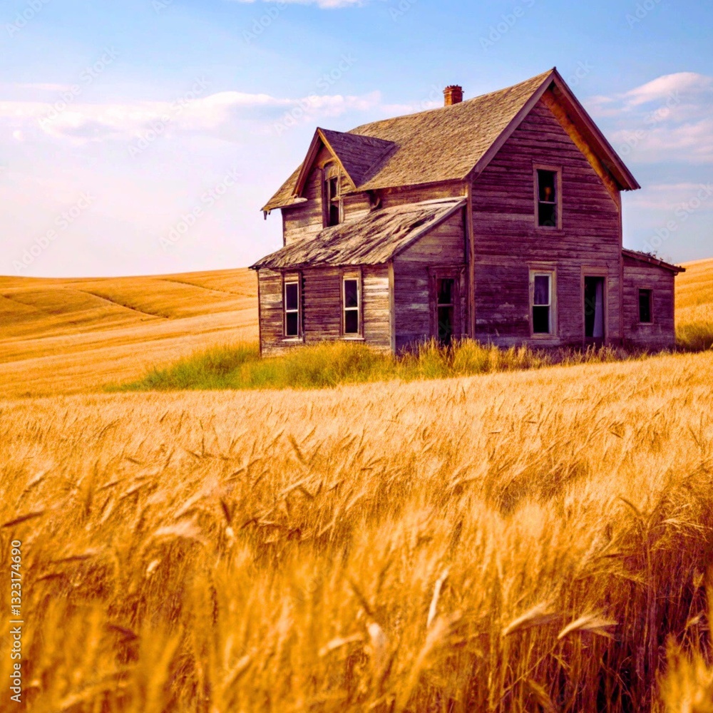 wheat field at sunset, Rustic Abandoned Farmhouse Amidst Golden Wheat Fields wheat field at sunset, Rustic Abandoned Farmhouse Amidst Golden Wheat Fields