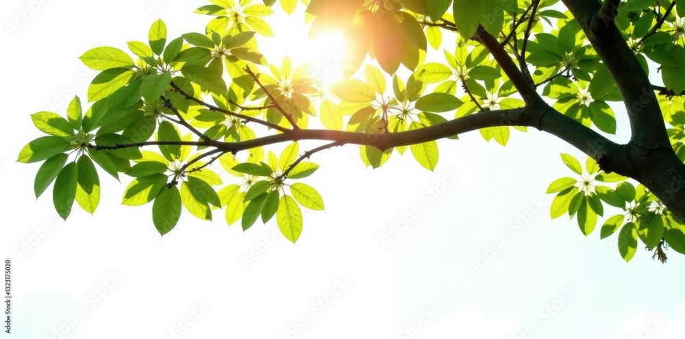 Isolated tree branches on a white background with sunlight filtering through, sunlight, tree Isolated tree branches on a white background with sunlight filtering through, sunlight, tree