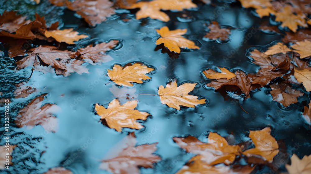 Autumn Leaves Floating on a Rain - Puddled Surface: Soft - Focus, Serene Nature Photograph for Social Media Posts and Desktop Wallpapers Autumn Leaves Floating on a Rain - Puddled Surface: Soft - Focus, Serene Nature Photograph for Social Media Posts and Desktop Wallpapers