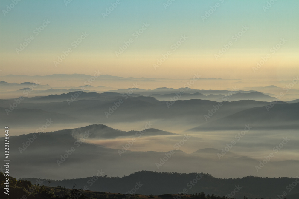 Light morning fog over the mountains Light morning fog over the mountains