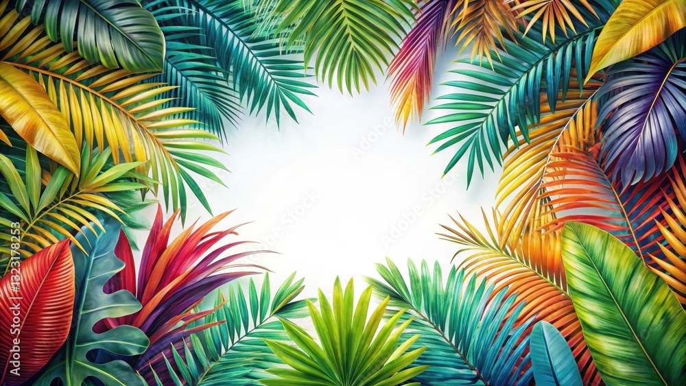 Exotic tropical frame with colorful palm leaves and vibrant greenery, colorful, exotic, colorful, exotic, nature Exotic tropical frame with colorful palm leaves and vibrant greenery, colorful, exotic, colorful, exotic, nature