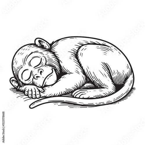 Line art of monkey sleeping cartoon vector