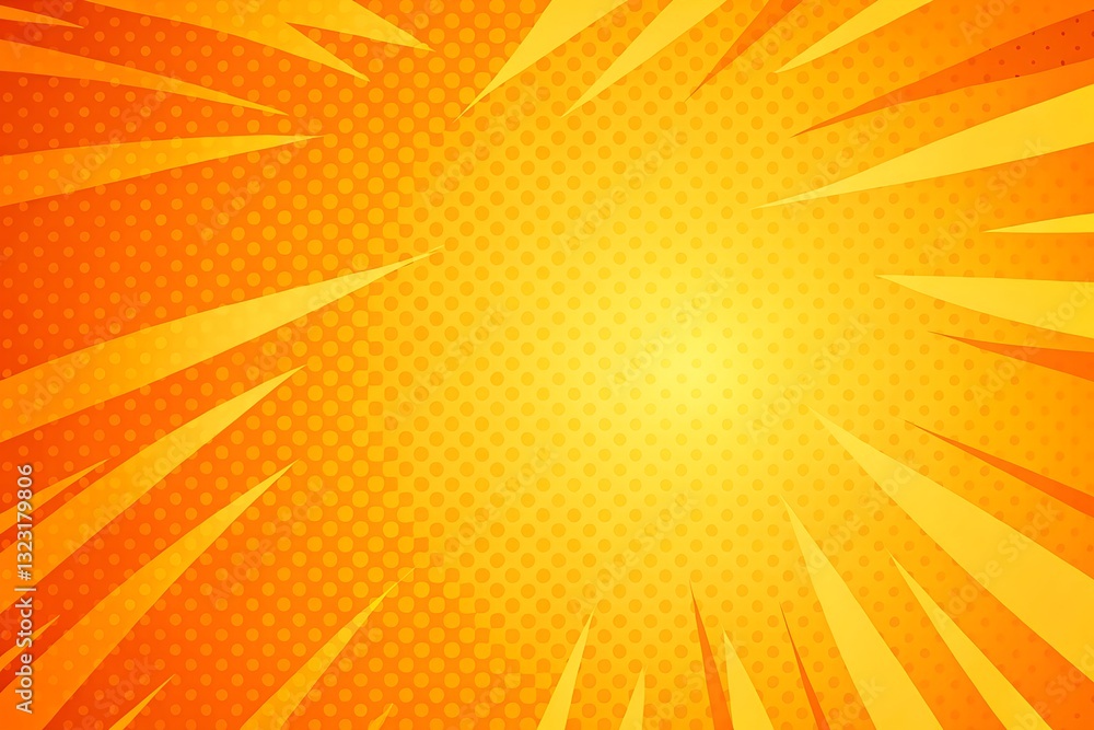 Obraz premium Comic book style background with radial halftone and sunburst effect for dynamic graphic designs