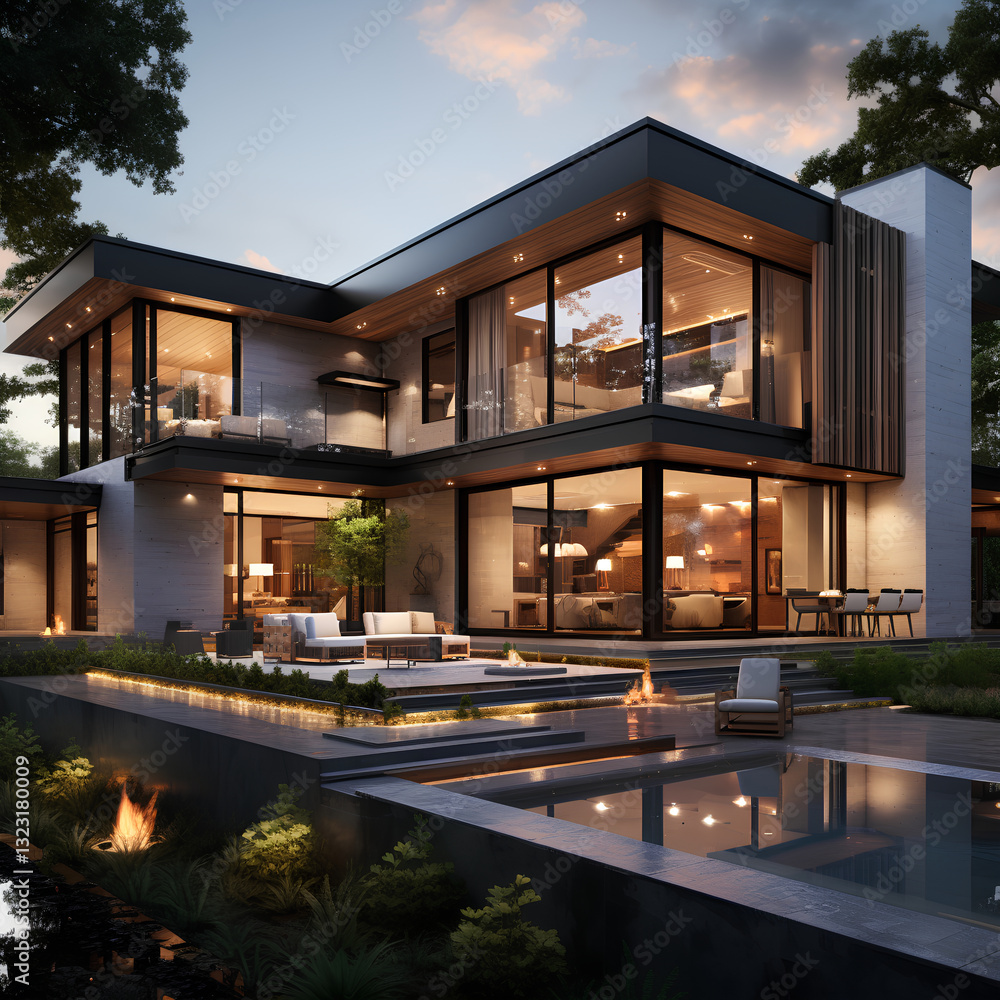 Fototapeta premium Eyecatching rendering of a Modern Texas Luxury Home 1