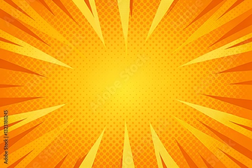 Comic book style orange background with halftone pattern and dynamic radial burst effect for graphic design