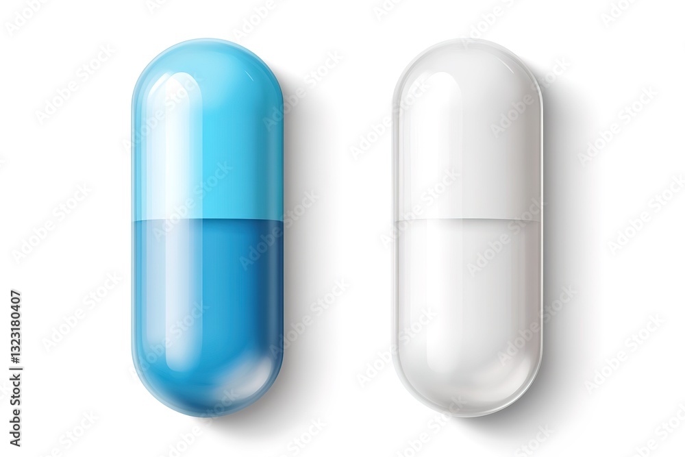 Realistic 3D Render of Blue and White Capsules Pharmaceutical Medicine Illustration Realistic 3D Render of Blue and White Capsules Pharmaceutical Medicine Illustration