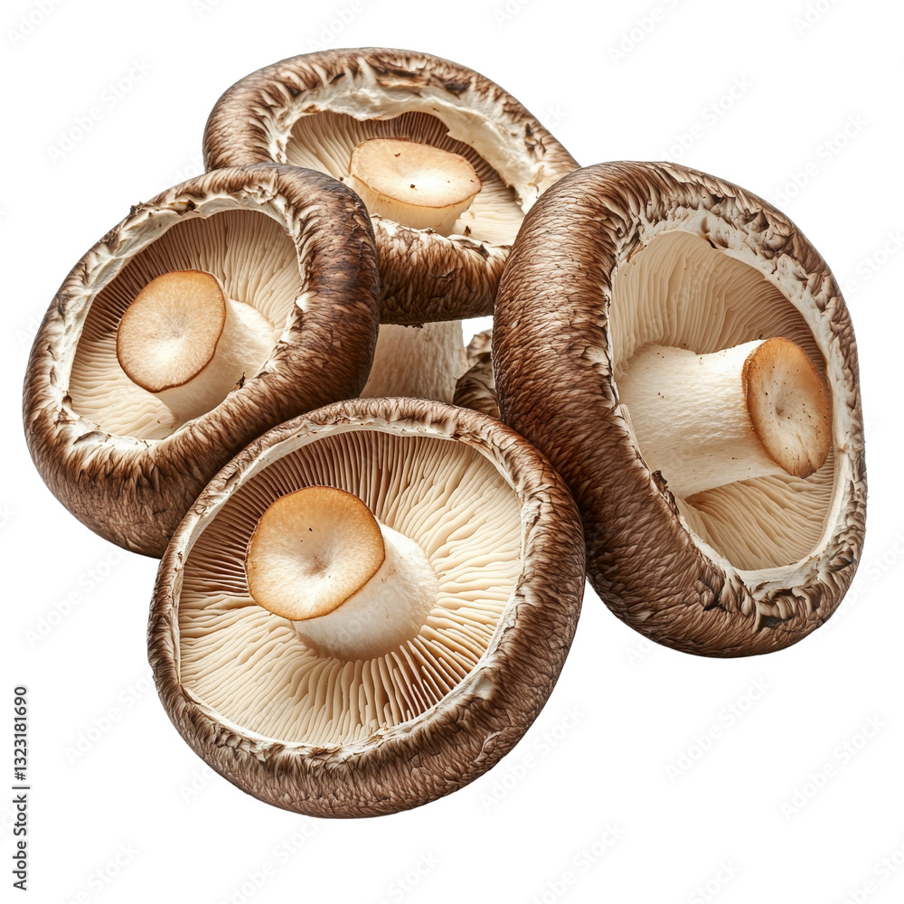 A cluster of fresh shiitake mushrooms showcasing their rich texture and color. A cluster of fresh shiitake mushrooms showcasing their rich texture and color.
