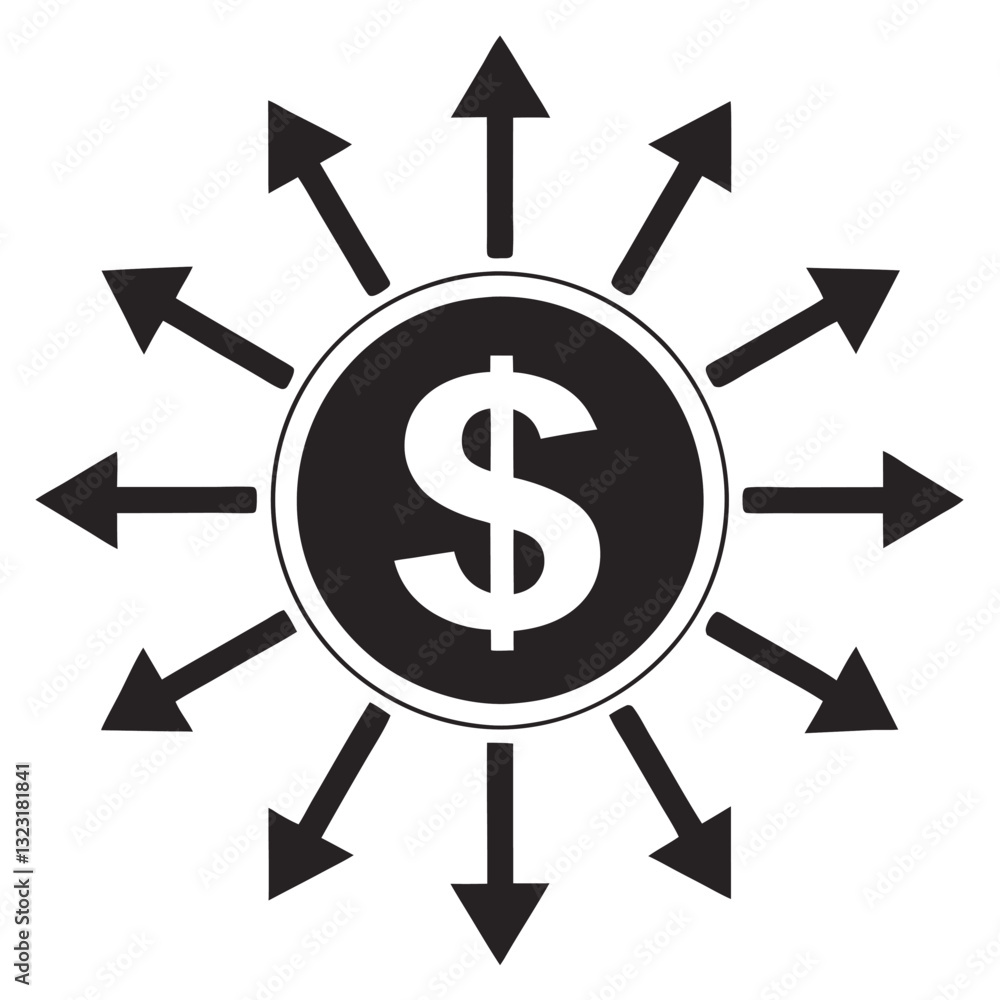 Business Network and Money Flow Icon – Black and White Circular Financial Connection Concept with People and Dollar Symbol for Economy, Investment, Crowdfunding, and Marketing Business Network and Money Flow Icon – Black and White Circular Financial Connection Concept with People and Dollar Symbol for Economy, Investment, Crowdfunding, and Marketing