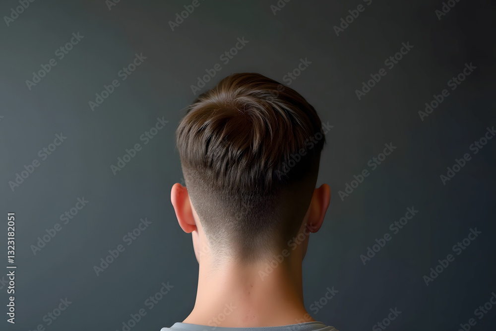 Stylish men's haircut showcasing a sleek back view on a dark background Stylish men's haircut showcasing a sleek back view on a dark background