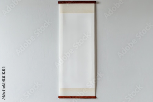 Classic vertical Chinese scroll with white paper and light mahogany accents for art displays.
