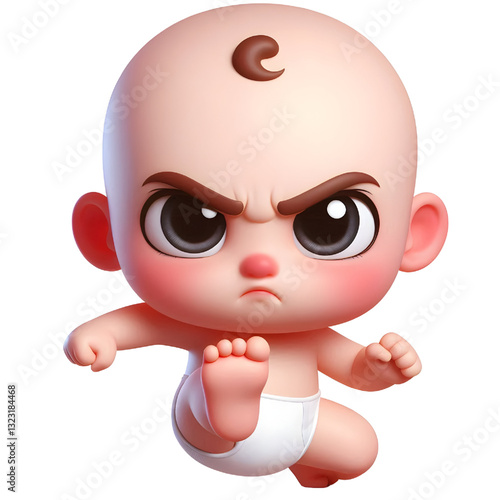 Cute 3d angry baby character isolated on white background