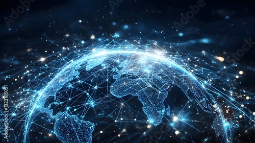 Global Business Network Connectivity and Digital Transformation Concept with 3D Illuminated Globe