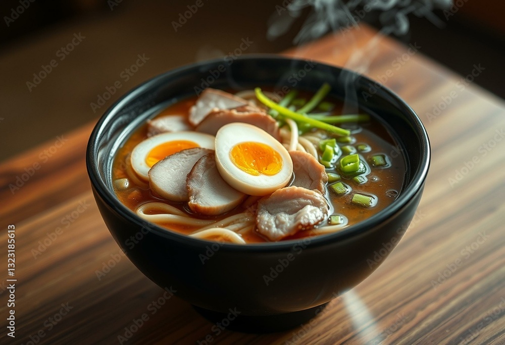 Photorealistic image of a steaming hot bowl of Ramen noodles Photorealistic image of a steaming hot bowl of Ramen noodles