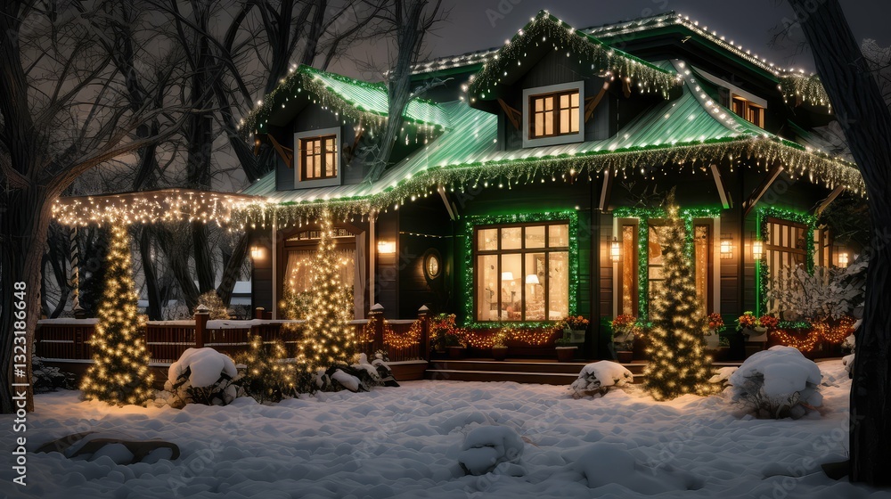 Obraz premium house christmas lights green