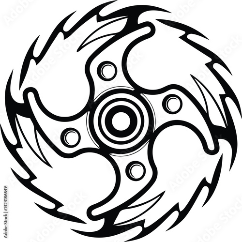 Stylish Metal fidget spinner toy line art isolated vector art, Metal fidget spinner toy silhouette vector illustration