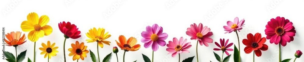 Colorful flower against a simple white backdrop, nature, bloom, floral arrangement Colorful flower against a simple white backdrop, nature, bloom, floral arrangement