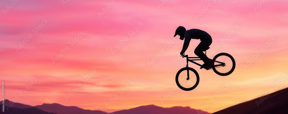 Fototapeta premium BMX rider mid air performing a trick during competition, sports action, capturing daring and agility