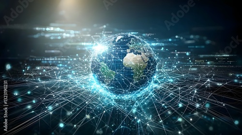 Interconnected Global Business Network with Illuminated Digital World