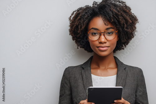 Wallpaper Mural young businesswoman holding a tablet isolate on white background Torontodigital.ca