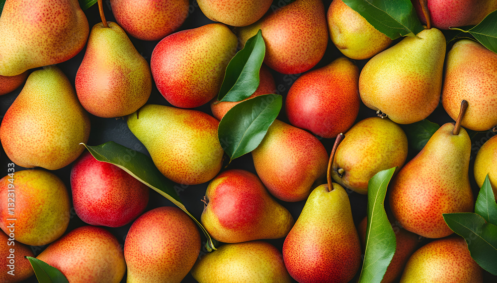 Lots of fresh ripe pears as background, top view Lots of fresh ripe pears as background, top view