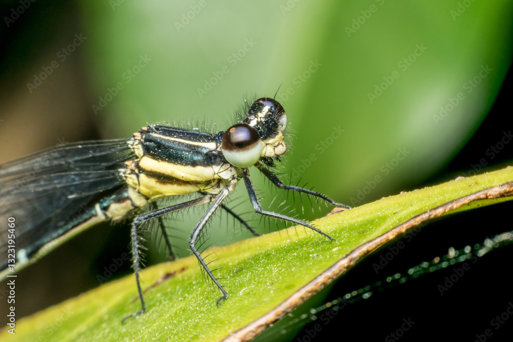 Macro of dragonfly insect in yellow and black Macro of dragonfly insect in yellow and black