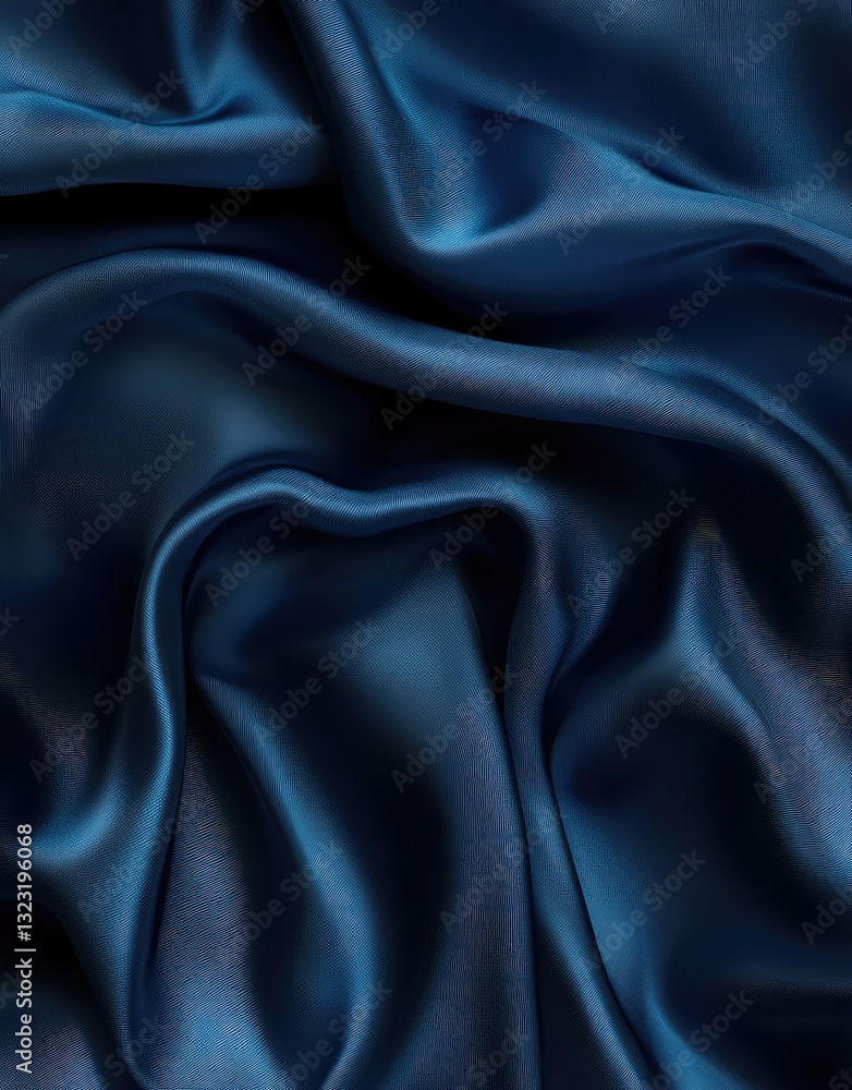 Luxurious deep blue satin fabric with elegant folds and soft, smooth texture. The rich color creates a sophisticated and dramatic mood. Luxurious deep blue satin fabric with elegant folds and soft, smooth texture. The rich color creates a sophisticated and dramatic mood.