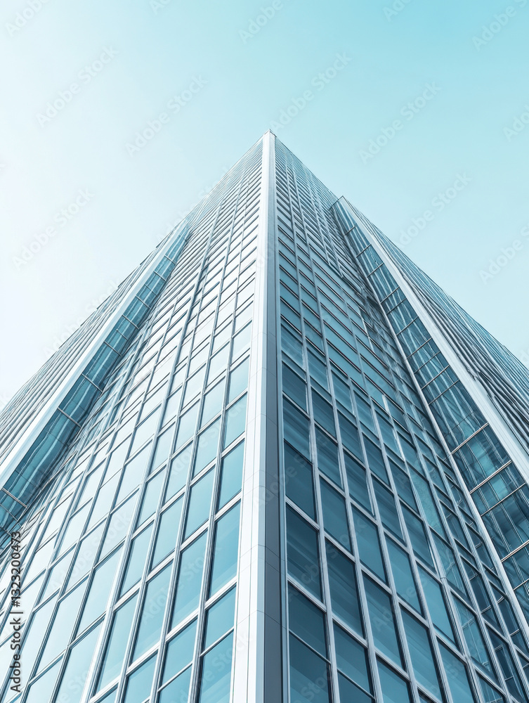 Low-angle perspective of corporate skyscraper with clear sky Low-angle perspective of corporate skyscraper with clear sky