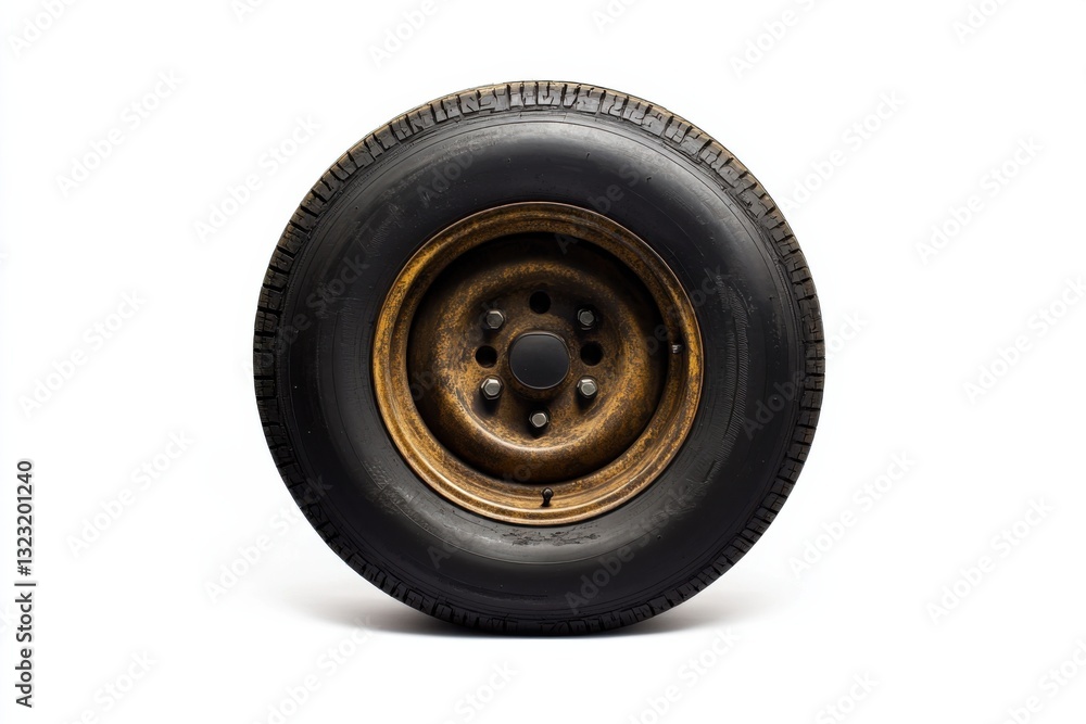 High quality spare tire isolated on white background with sharp details and realistic lighting High quality spare tire isolated on white background with sharp details and realistic lighting