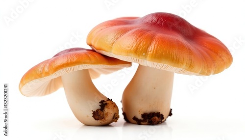 Isolated reishi mushroom stems on white background, single subject, nature