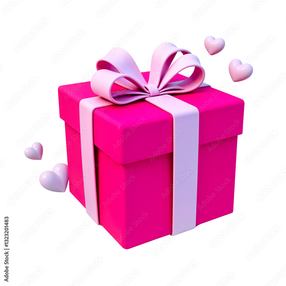 Obraz premium Bright pink gift box with hearts and ribbon decoration for celebration