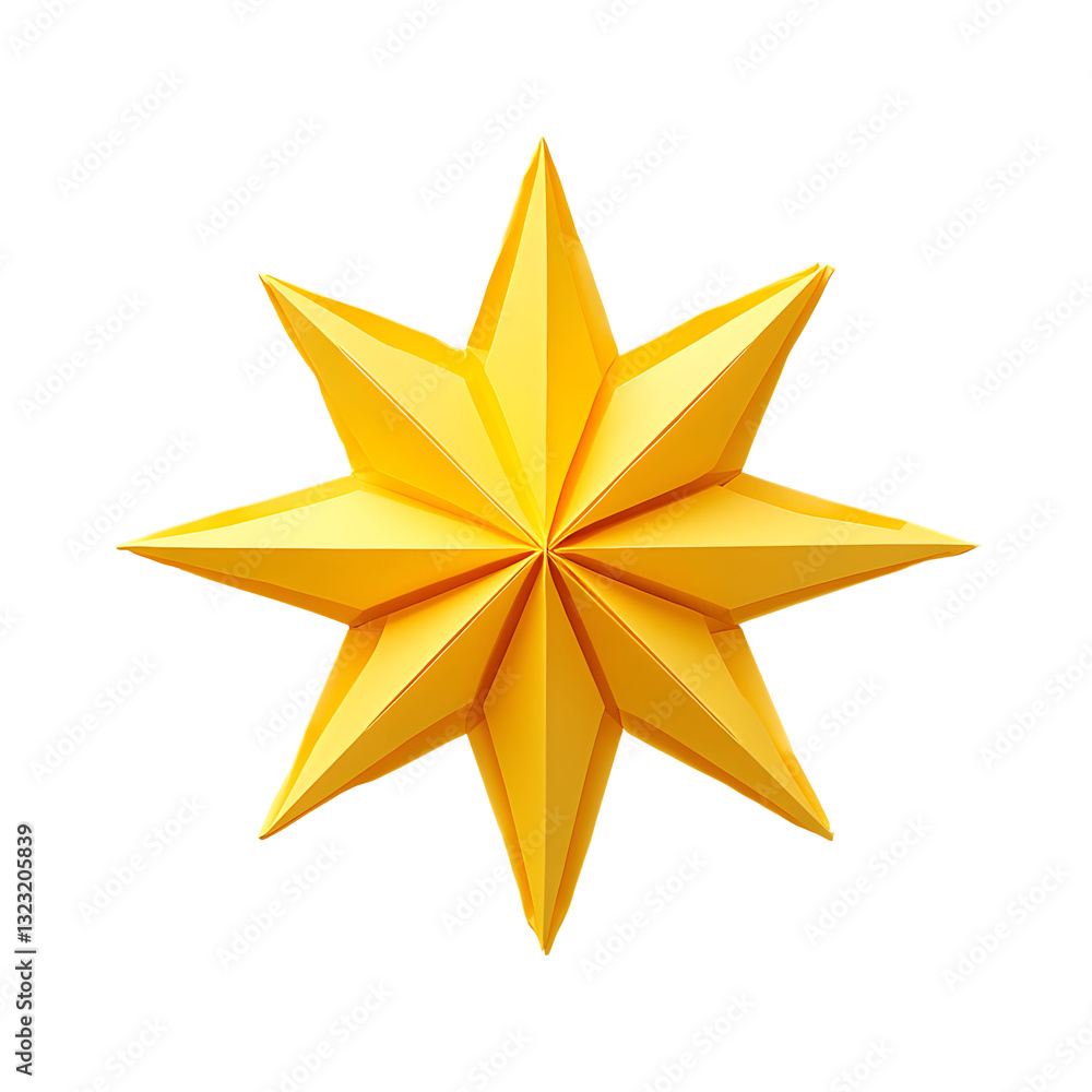Fototapeta premium Origami Yellow Star on transparent background, Decor , Geometric Shape , Creative Art Illustration on a transparent background