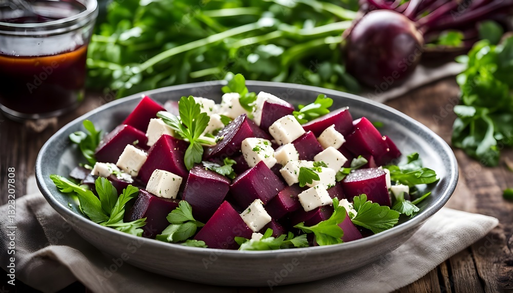 Healthy beetroot, feta cheese salad with parsley Healthy beetroot, feta cheese salad with parsley