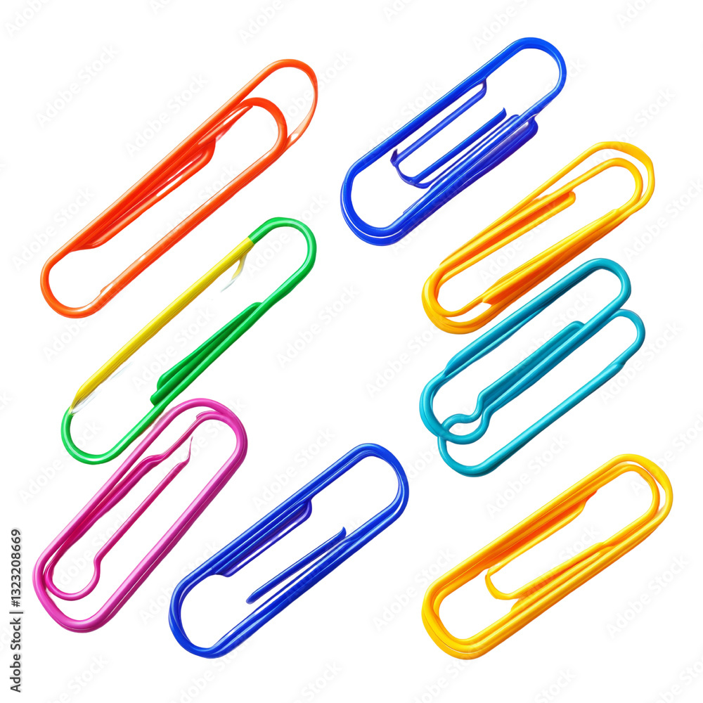 A collection of colorful paper clips arranged in a scattered pattern. A collection of colorful paper clips arranged in a scattered pattern.