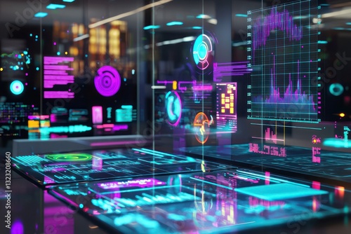 AI analytics and futuristic financial tools in a high-tech digital workspace.
