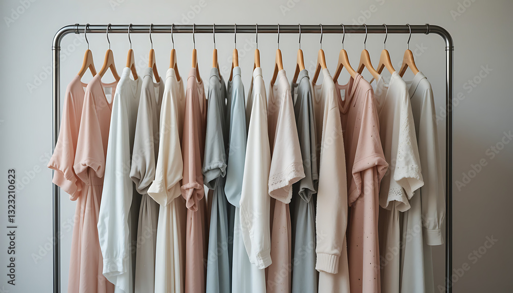 Obraz premium clothes hangers with clothes in a row with differents coours HD and 4k image 